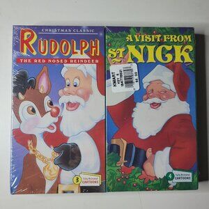 Christmas VHS Rudolph Santa Sealed Two Pack Vtg‎ 90s Animated Cartoons Holidays